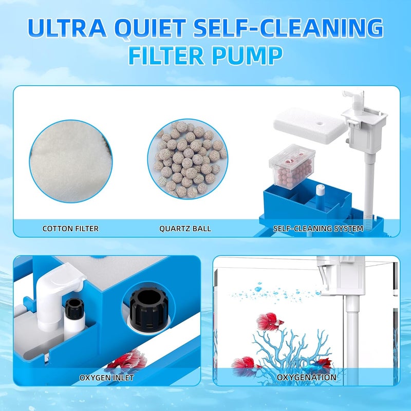 FREESEA Aquarium Betta Fish Tank: 2 Gallon Glass Betta Tank with Filter and Light for Shrimp Jellyfish Goldfish - Small Aquarium Starter Kit for Home Office Room Decorative Desktop Kids Gifts - Image 5